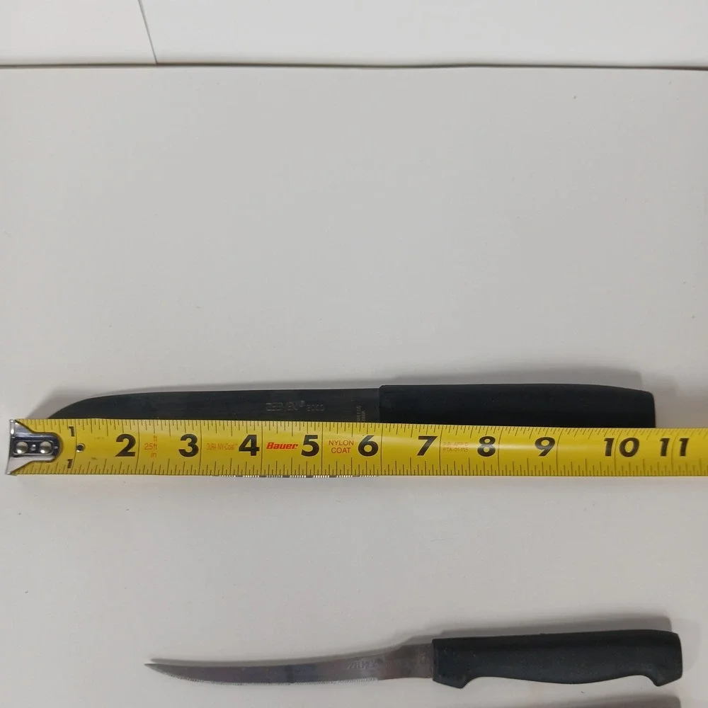 Zeemax 2000 Stainless Steel 8 Pc Kitchen Knife Set W/ Black Handles Serrated Vtg